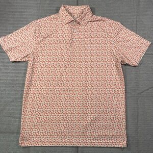 Rhoback Polo Shirt Mens Medium Golf Performance Peach Print AOP Stretch Colorful